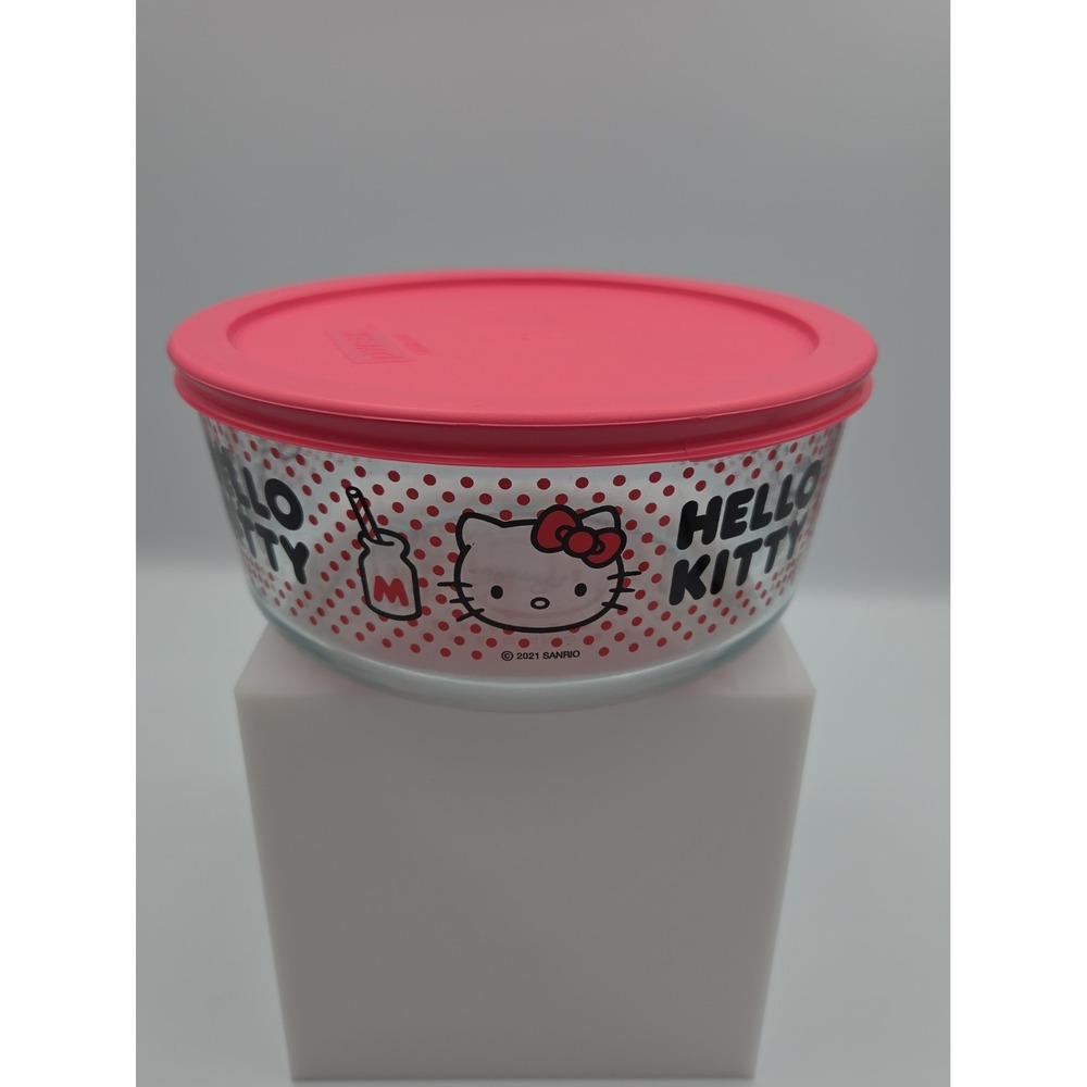 SANRIO HELLO KITTY KITCHEN PYREX GLASS FOOD STORAGE CONTAINER RED LID